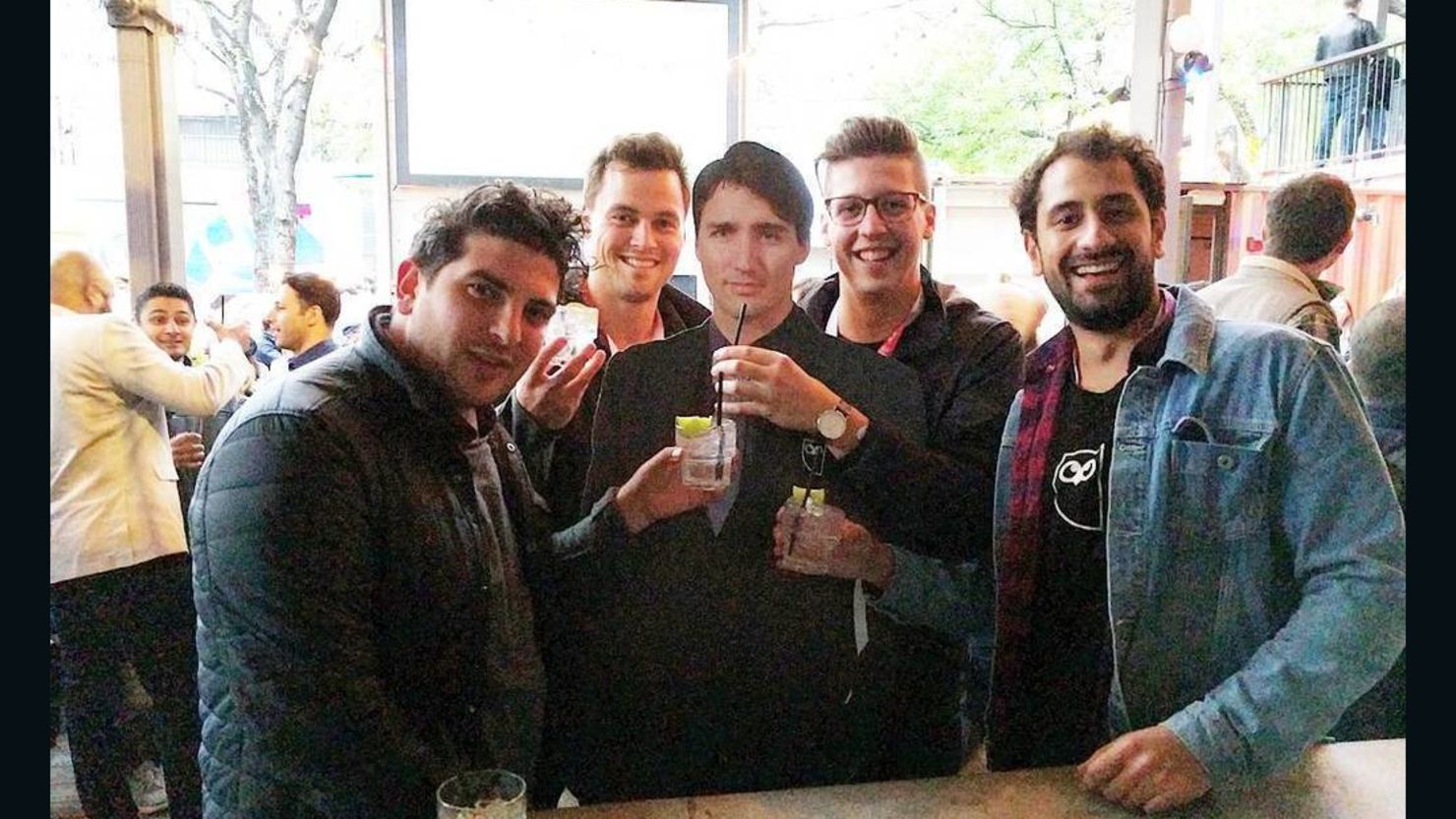 The cutout version of Canadian Prime Minister Justin Trudeau, center, cut it up with admirers last week at South By Southwest.