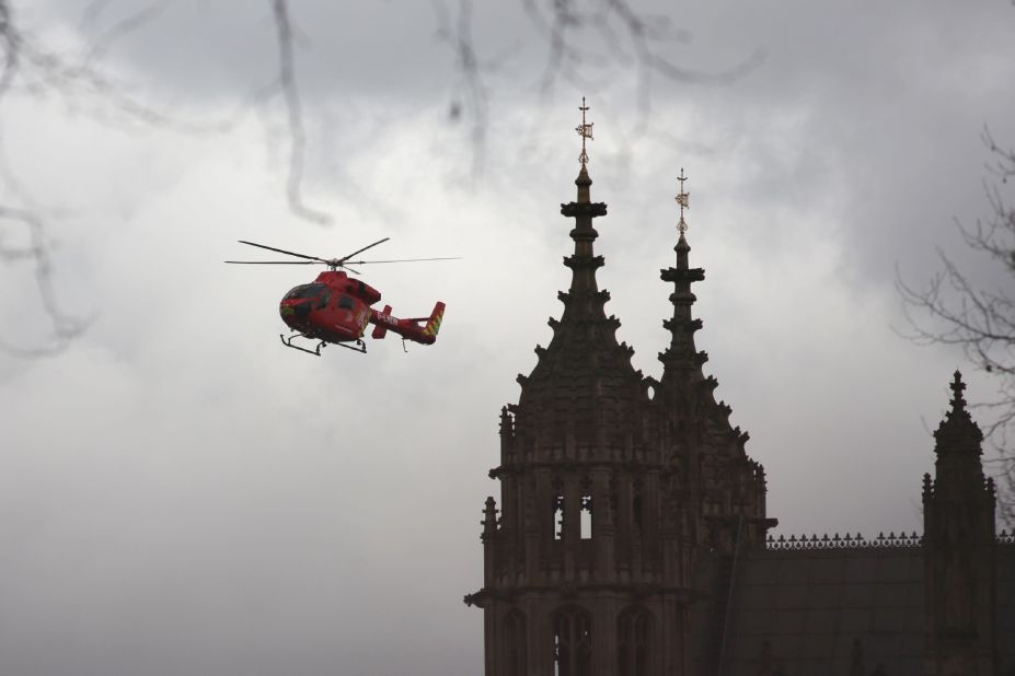 An air ambulance arrives at the scene.