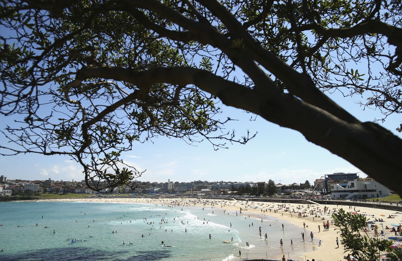 Iconic Bondi Beach, where cafes and restaurants are dotted around the district.