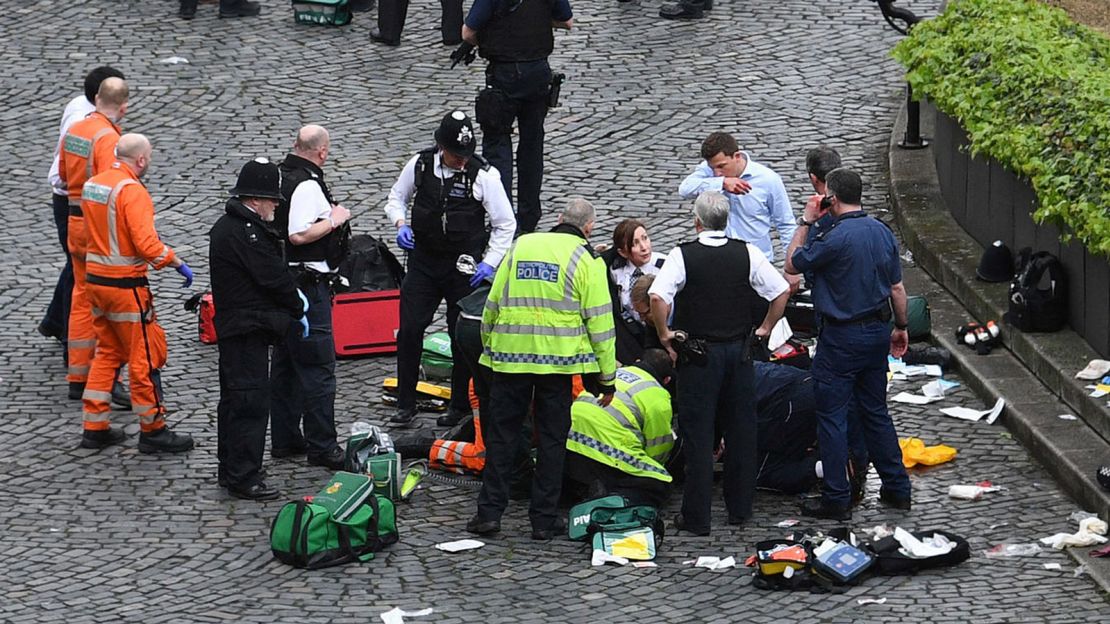 Emergency services at the scene of the attack. 