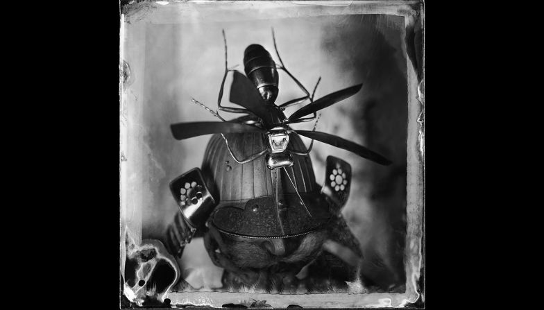 A samurai helmet captured in one of Brown's photographs.