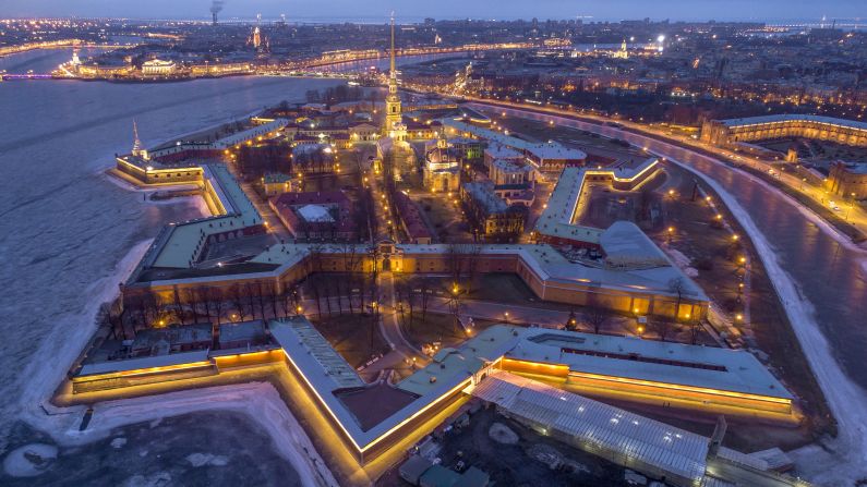 <strong>Saint Petersburg, Russia: </strong>An aerial view of the Saint Peter and Paul Fortress, built in the 18th century on Zayachy Island, also known as Hare Island. 