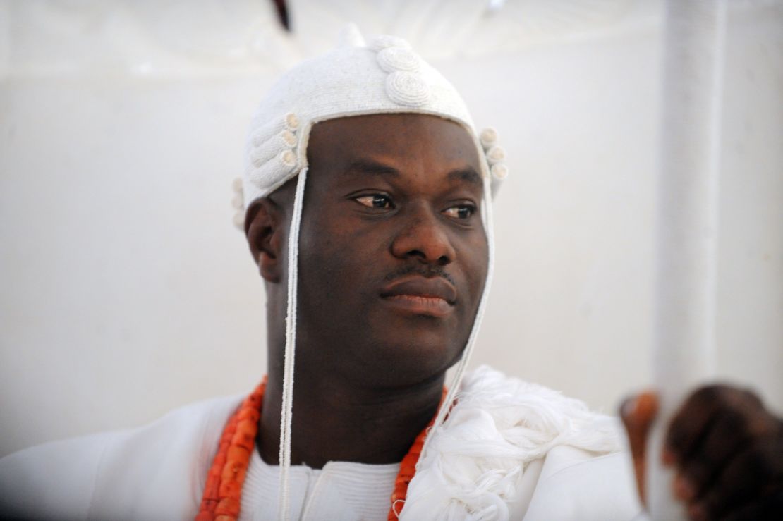 The Ooni of Ife, Oba Adeyeye Enitan Ogunwusi sits during his coronation at Ile-Ife, southwestern Nigeria, on December 7, 2015. 