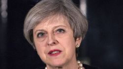 British Prime Minister Theresa May speaks outside 10 Downing Street in central London on March 22, 2017, following the terror incident in Parliament earlier today.
Britain will not change its terrorism threat level despite an attack in London on Wednesday which left three people and the assailant dead, Prime Minister Theresa May said. Three people were killed in a "terrorist" attack in the heart of London Wednesday when a man mowed down pedestrians on a bridge, then stabbed a police officer outside parliament before being shot dead. / AFP PHOTO / POOL / RICHARD POHLE        (Photo credit should read RICHARD POHLE/AFP/Getty Images)