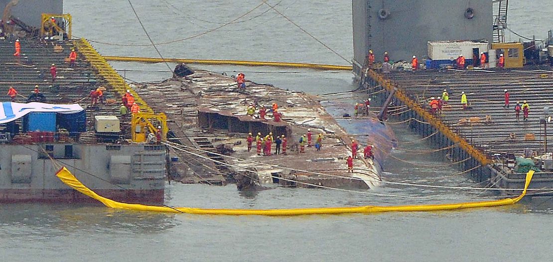 The vessel was carefully winched from the seabed and loaded on barges for the return journey to shore.