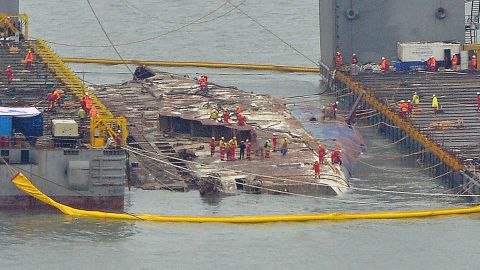 The Sewol ferry was lifted from the sea last week.