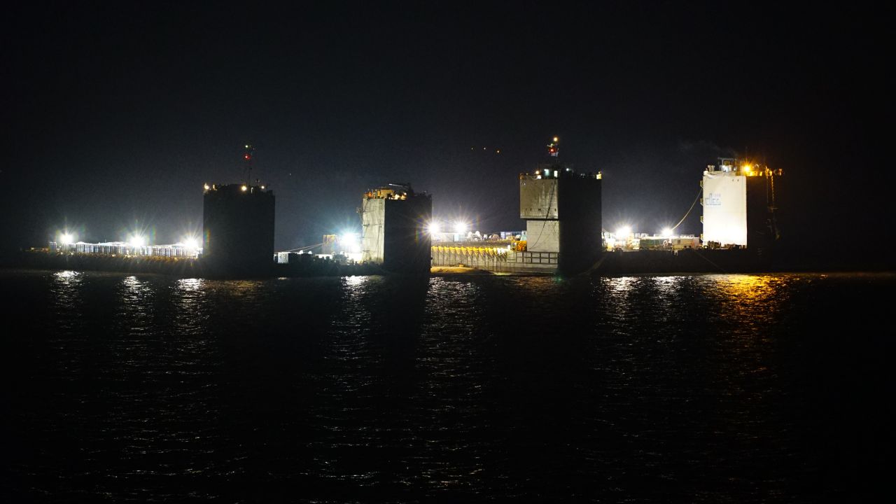 Recovery vessels worked through the night to raise the Sewol ferry off the southwest coast of South Korea.