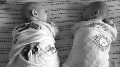 Finally home and first nap together.  May 22, 2015. (Abel, left. Eli, right.)