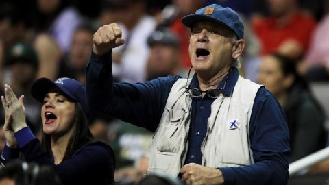 Bill Murray cheers the game between the Arizona Wildcats and the Xavier Musketeers during the 2017 NCAA Men's Basketball Tournament West Regional on March 23, 2017 in San Jose, California. 