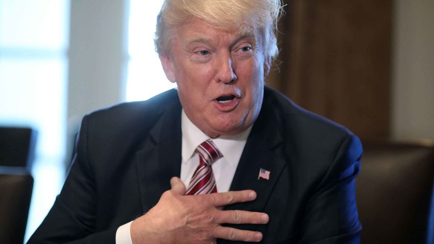 WASHINGTON, DC - MARCH 22: (AFP OUT) U.S. President Donald Trump speaks during a meeting with the Congressional Black Caucus Executive Committee in the Cabinet Room at the White House March 22, 2017 in Washington, DC. During the 2016 presidential campaign, Trump asked African Americans to support him, saying, "You're living in poverty, your schools are no good, you have no jobs, 58 percent of your youth is unemployed -- what the hell do you have to lose?" (Photo by Chip Somodevilla/Getty Images)