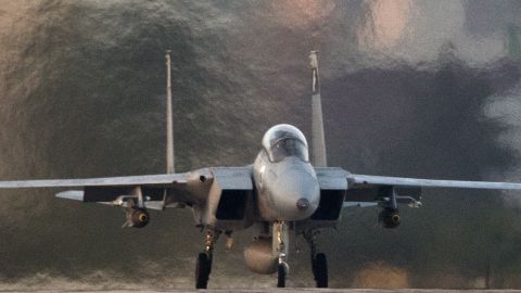An Israeli F-15 Eagle fighter jet takes off from a Israeli Air Force Base on November 19, 2012, on a mission over the Palestinian Gaza Strip. Israeli air strikes killed 22 Palestinians, hiking the Gaza death toll to 99 as global efforts to broker a truce to end the worst violence in four years gathered pace. AFP PHOTO / JACK GUEZ (Photo credit should read JACK GUEZ/AFP/Getty Images)