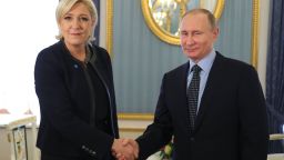 Russian President Vladimir Putin meets with French presidential election candidate for the far-right Front National (FN) party Marine Le Pen at the Kremlin in Moscow on March 24, 2017. / AFP PHOTO / SPUTNIK / Mikhail KLIMENTYEV        (Photo credit should read MIKHAIL KLIMENTYEV/AFP/Getty Images)