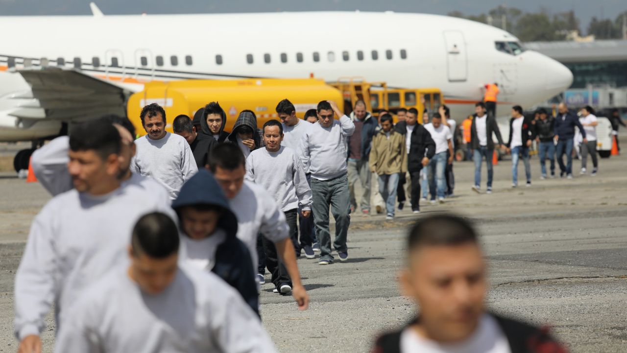 Immigrants deported from the United States arrive on an ICE deportation flight on February 9, 2017 in Guatemala City, Guatemala. 