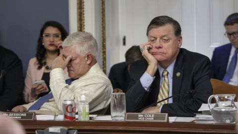 After eight hours of debate on Capitol Hill, US Rep. and Chairman of the House Rules Committee Pete Sessions, left, and US Rep. Tom Cole, vice chair of the committee, listen to arguments from fellow committee members regarding the final version of the GOP health care bill on Wednesday, March 22. House GOP lawmakers have been working to repeal the Affordable Care Act. A vote on the new legislation was set to take place on Friday, but House Speaker Paul Ryan <a href="http://www.cnn.com/2017/03/24/politics/house-health-care-vote/index.html" target="_blank">pulled the health care bill from a floor vote</a> after being unable to secure enough support to pass it.