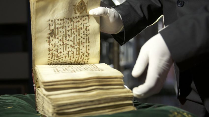 The library's ninth century Quran, written in gold calligraphy