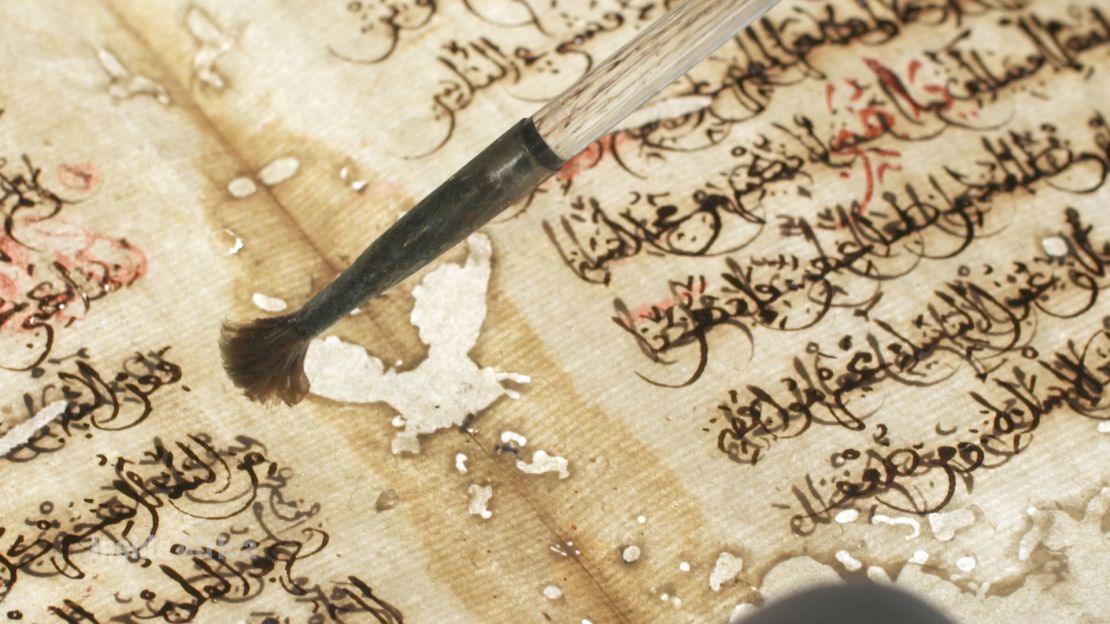 A manuscript under restoration.