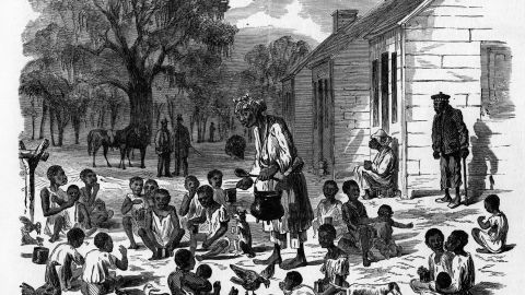 Illustration of slave children being fed at Hilton Head, South Carolina in December 1861.