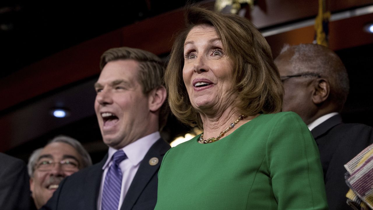 House Minority Leader Nancy Pelosi, right, smiles while speaking at a news conference on Capitol Hill on Friday, March 24, after Republican leaders pulled their health care overhaul bill from a floor vote. <a href="http://www.cnn.com/2017/03/24/politics/democrats-obamacare-glee/index.html" target="_blank">Democrats erupted in glee following the news</a>, since Obamacare will stay -- at least for now. Pelosi said during the news conference, "Today's a great day for our country," adding later, "It's pretty exciting for us."