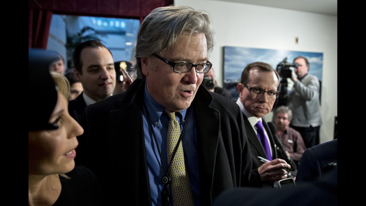 Steve Bannon, chief strategist for President Trump, leaves a House Republican meeting at the Capitol on Thursday, March 23.