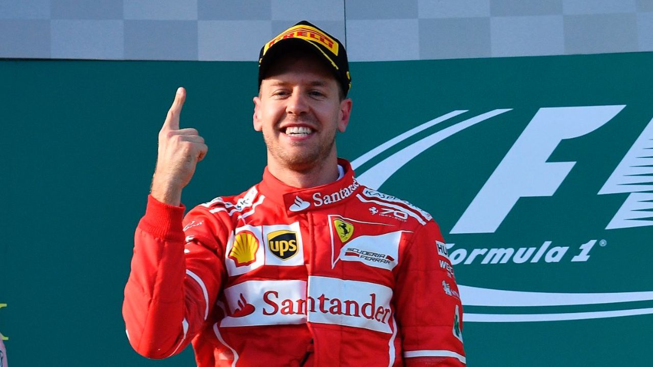 Sebastian Vettel celebrates his victory at the Australian Grand Prix.