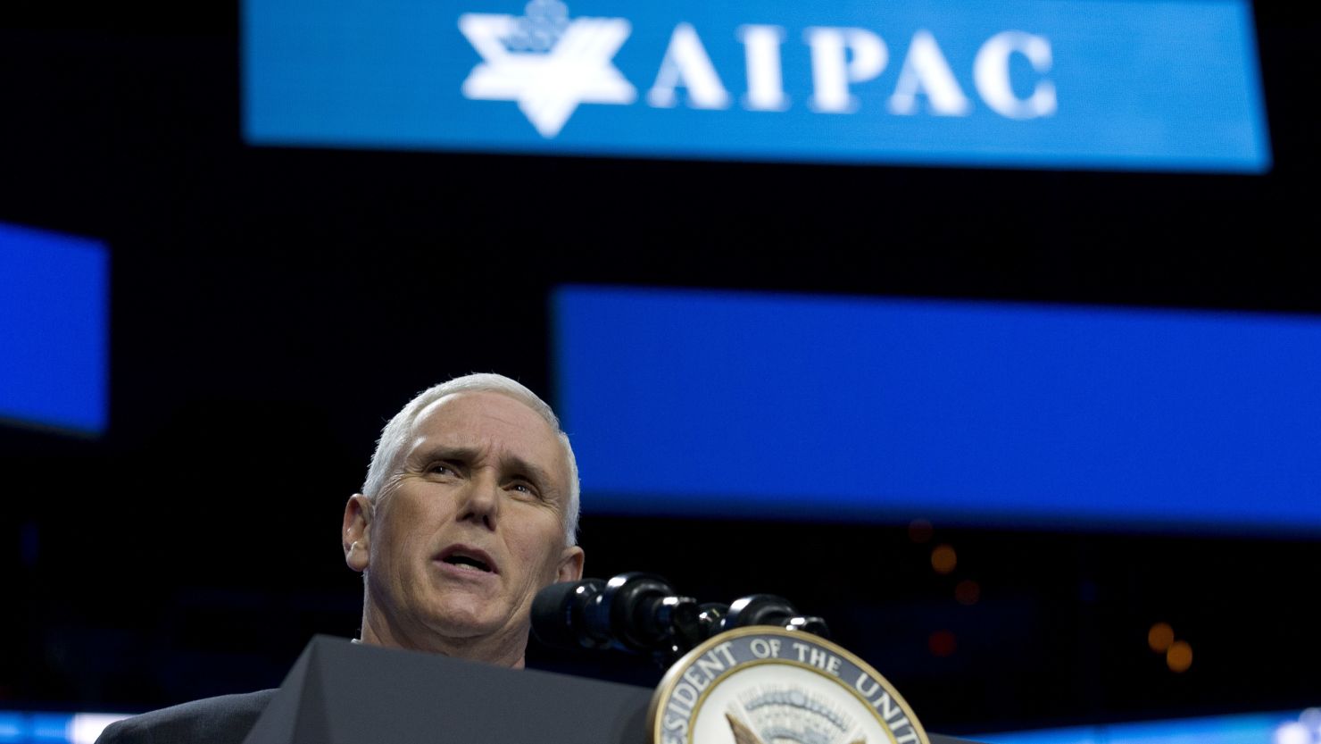 Vice President Mike Pence, at the AIPAC policy conference in Washington on Sunday