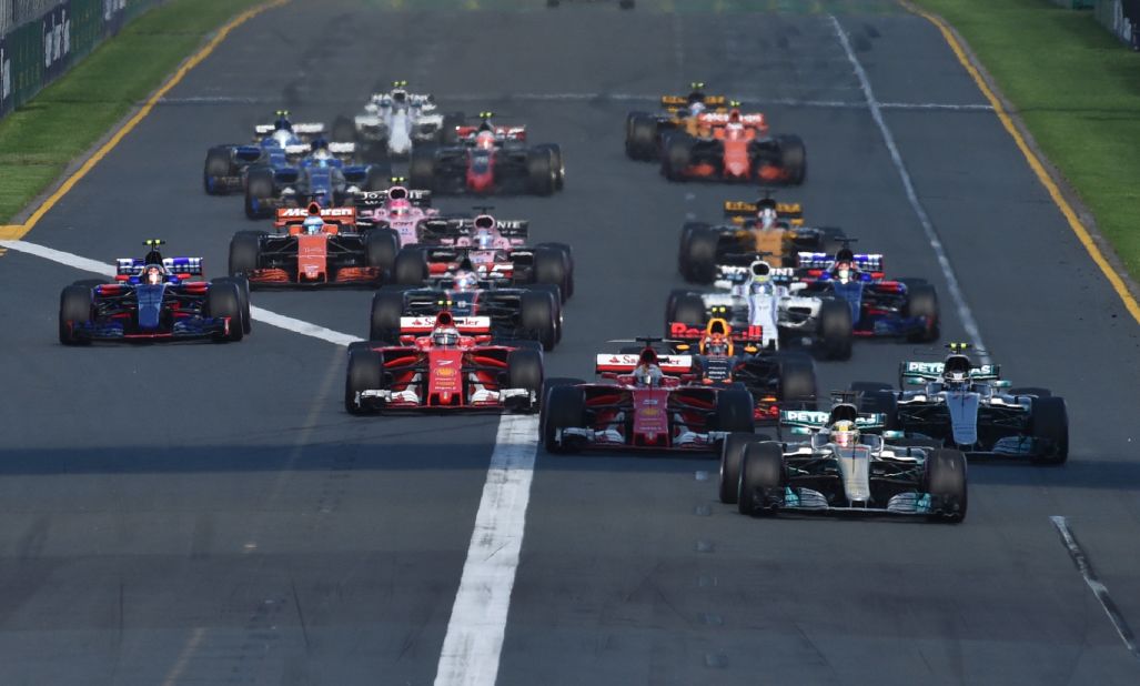 Hamilton led the way at the start, with Vettel, Bottas and Raikkonen in hot pursuit. The Briton had taken pole in Saturday's qualifying. 