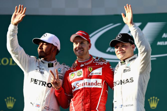 Bottas (right) clinched his 10th career podium in his first race for Mercedes. "We worked really hard for this first race to be ready," the Finn told reporters. "Everything went nice and smoothly but it's just that the red guys are a bit too quick, so that means we need to work harder." 