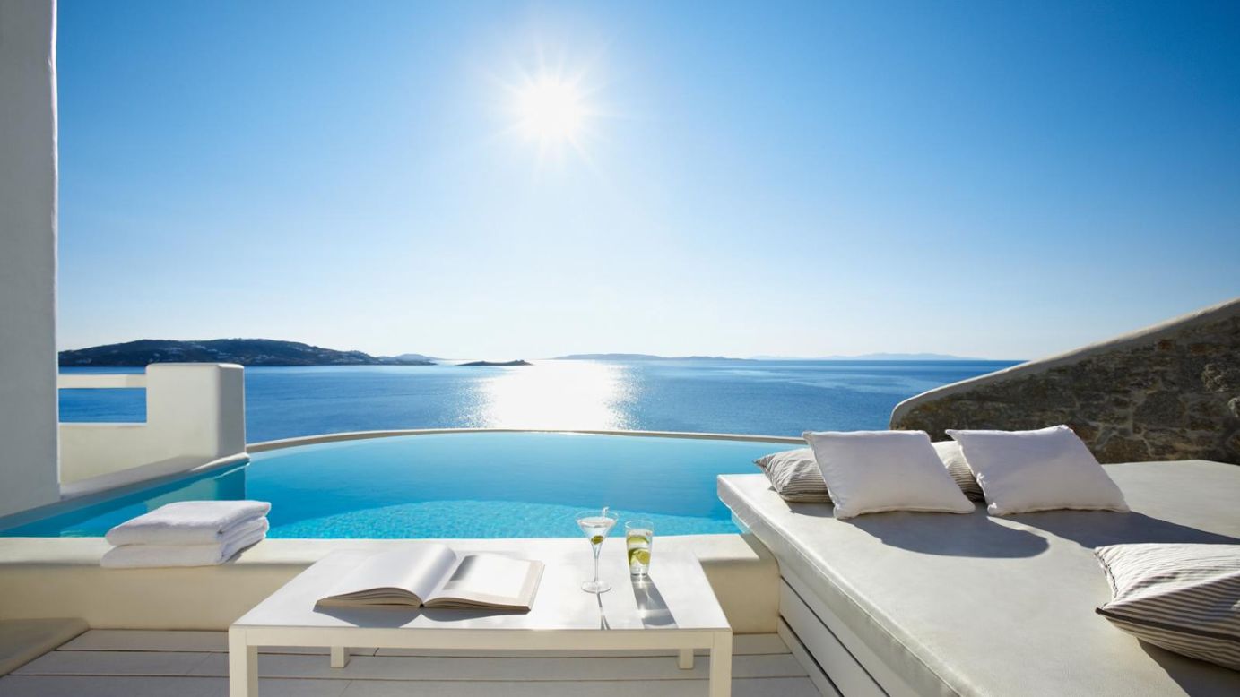<strong>Cavo Tagoo (Mykonos, Greece): </strong>Cavo Tagoo Mykonos is refreshingly modern and minimalist: whitewashed surfaces, exposed wood and stone, and sleek, clean furnishings.