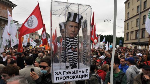 Opposition activists rally against Putin's third term in St. Petersburg on June 12, 2012. 