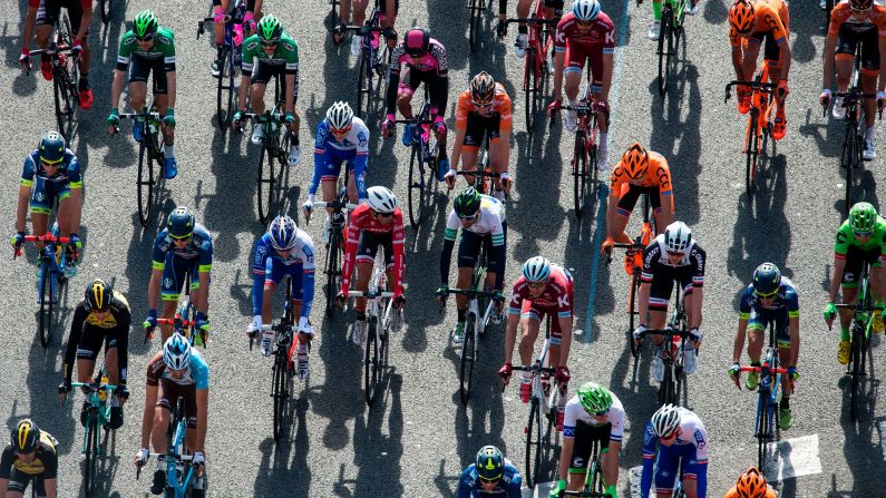 Riders compete during the 97th Volta Catalunya race in Barcelona on Sunday, March 26. 