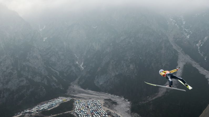 Anders Fannemel of Norway competes during the FIS Ski Jumping World Cup Flying Hill Team Event in Slovenia on Saturday, March 25. 