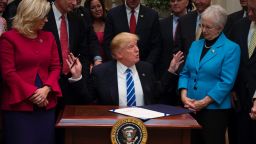 President Donald Trump speaks after signing H.J. Resolution 37, 44, 57 and 58 at the White House in Washington, DC, on March 27, 2017.