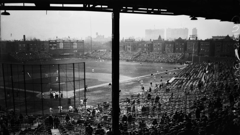 Wrigley Field in Chicago, which opened in 1914, is the only other stadium from the jewel-box era that is still in use. This is a view from the grandstands in 1927.