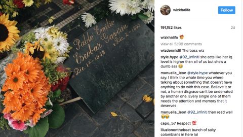 Wiz Khalifa posted a picture of flowers on Pablo Escobar's grave