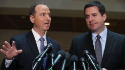 House Intelligence Committee Chairman Devin Nunes (R-CA) (R), and ranking member Rep. Adam Schiff (D-CA) speak to the media about Committee's investigation into Russian interference in the U.S. presidential election, at the U.S. Capitol on March 15, 2017 in Washington, DC.   (Photo by Mark Wilson/Getty Images)