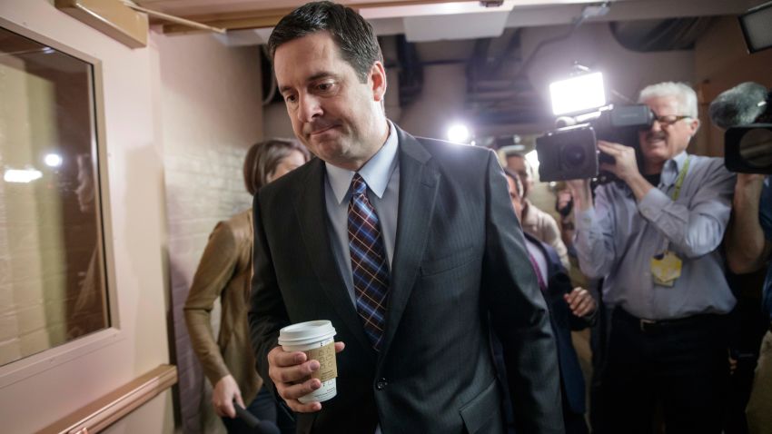 House Intelligence Committee Chairman Rep. Devin Nunes, R-Calif. is pursued by reporters as he arrives for a weekly meeting of the Republican Conference with House Speaker Paul Ryan and the GOP leadership, Tuesday, March 28, 2017, on Capitol Hill in Washington. Nunes is facing growing calls to step away from the panel's Russia investigation as revelations about a secret source meeting on White House grounds raised questions about his and the panel's independence. (AP Photo/J. Scott Applewhite)