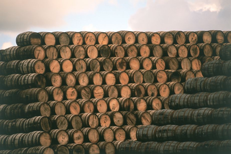 Whiskey barrels hold the spirit for a number of years to mature it, with the liquid extracting flavor from the wood.