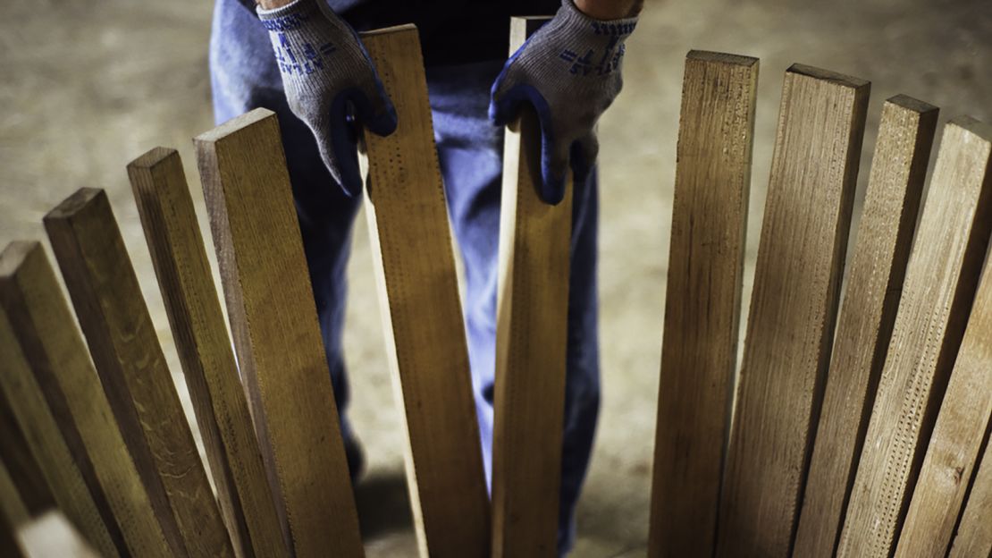 American white oak is the most commonly used wood to make staves: long sections of wood that make up the main part of the barrel