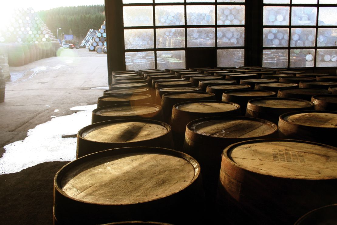 Whiskey barrels house the spirit for a number of years to allow the drink to mature before it is bottled
