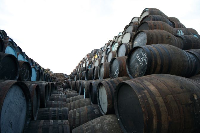 Barrels at a cooperage in Speyside, Scotland.<br />