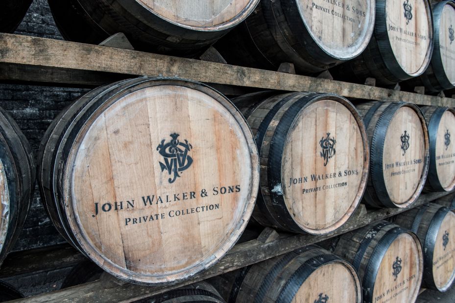 Scotch whiskey makers such as Johnnie Walker import used whiskey barrels from the US to repurpose in Scotland.<br />