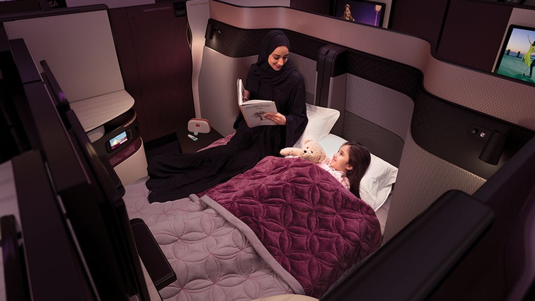 <strong>Bedtime: </strong>QSuite's customizable seats can be converted into a single bed or -- with all panels removed -- a double bed.