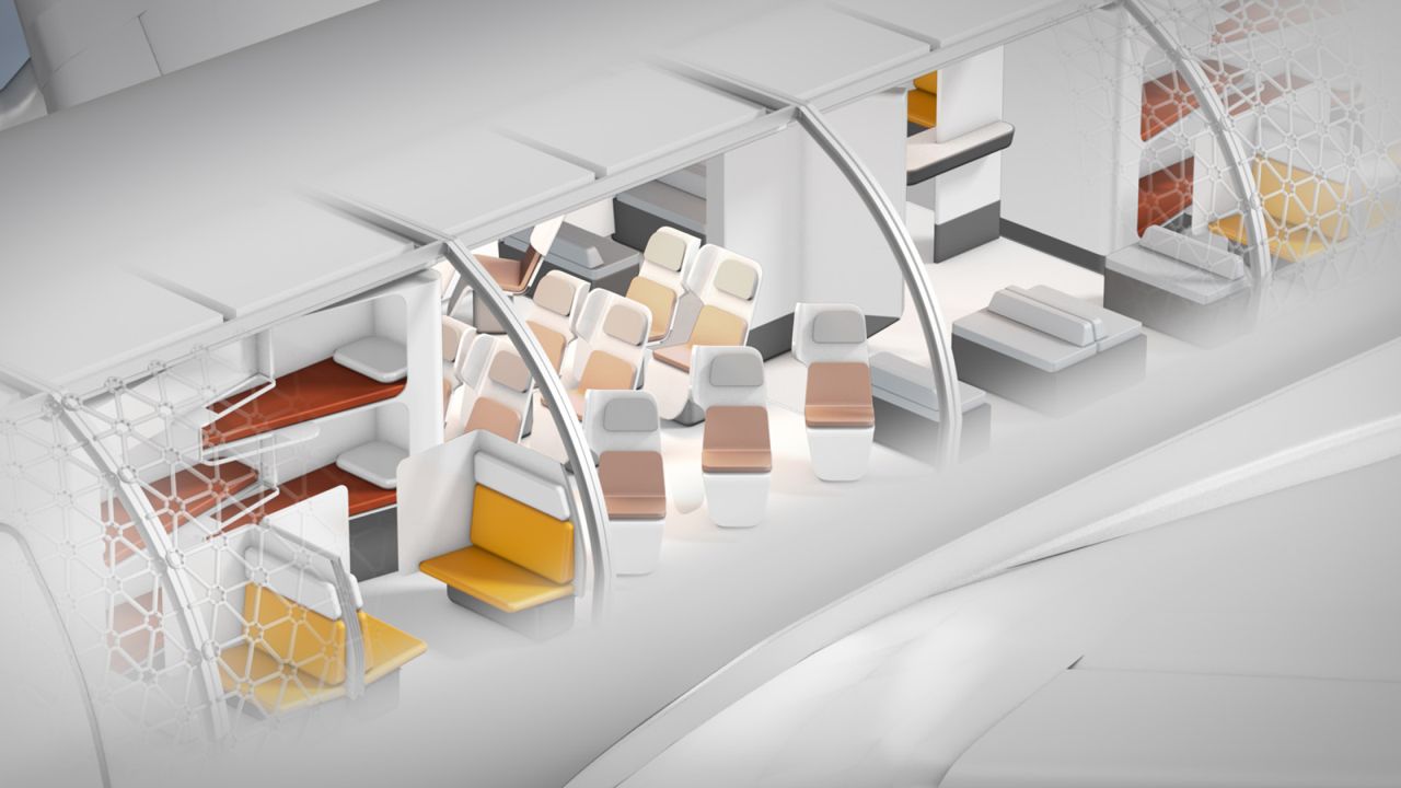 <strong>Airbus's Transpose: </strong>Airbus' Transpose airliner concept employs a modular design which would allow airlines to customize their planes cabin by cabin. 