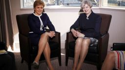 GLASGOW, SCOTLAND - MARCH 27: British Prime Minister Theresa May meets with Scottish First Minister Nicola Sturgeon at the Crown Plaza Hotel on March 27, 2017 in Glasgow, Scotland. The Prime Minister is in Scotland ahead of the triggering of Article 50 later in the week. (Photo by Russell Cheyne - WPA Pool/Getty Images)