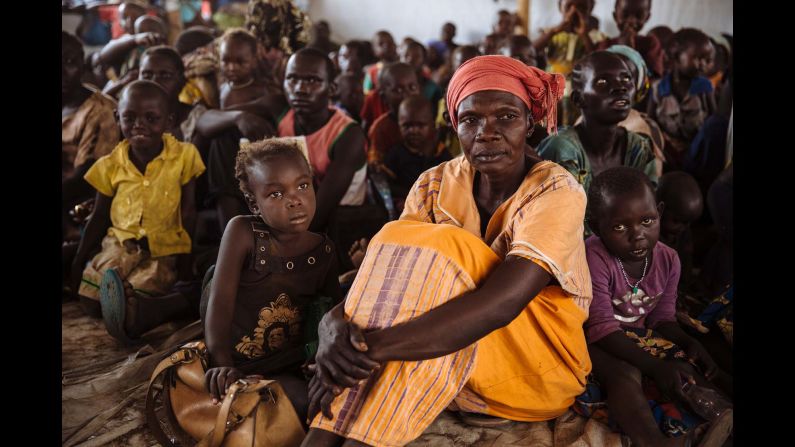 South Sudanese refugees waiting to be registered at the Imvepi Reception Centre, Arua District, Northern Region, Uganda.