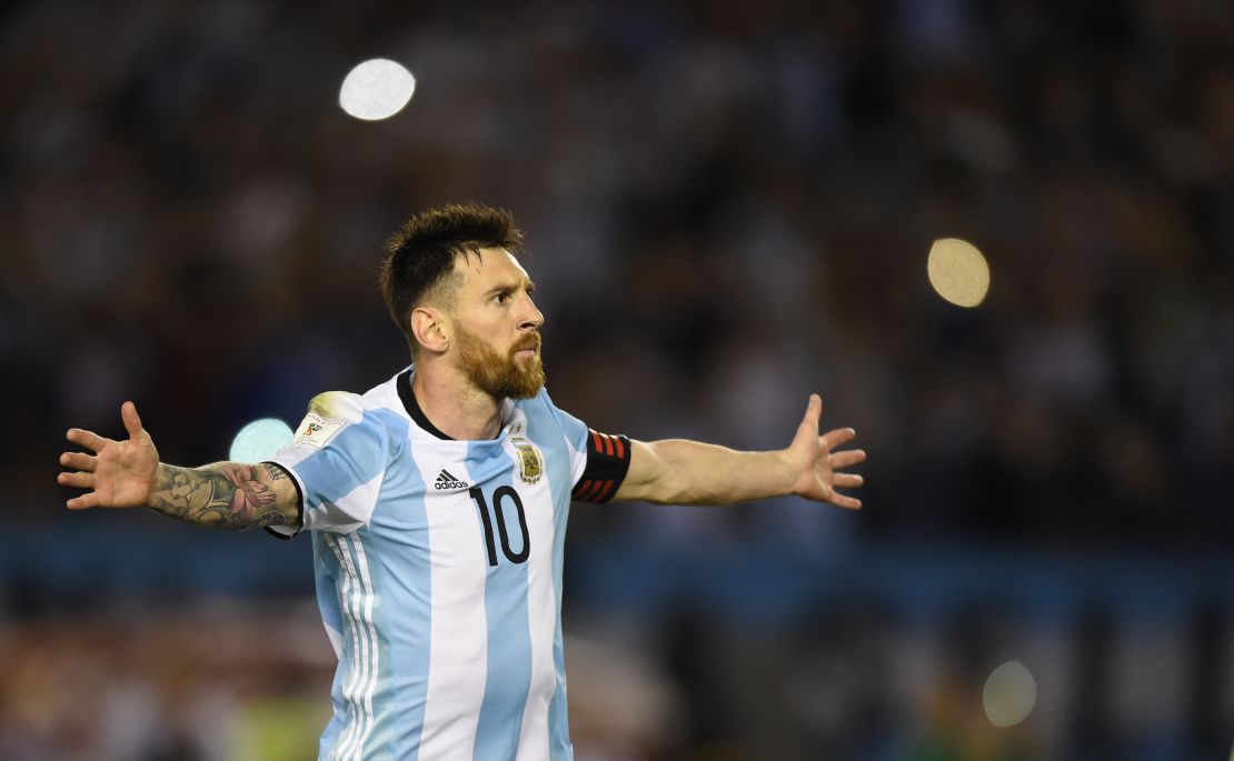 Argentina's Lionel Messi celebrates scoring what proved to be the winning goal against Chile on Friday