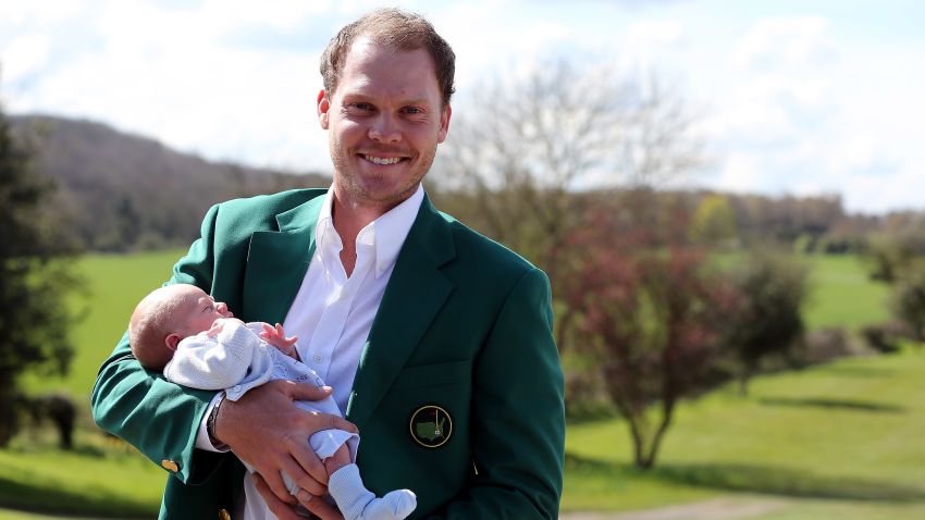 WORKSOP, ENGLAND - APRIL 13:  Masters champion Danny Willett poses for photographs wearing the famous green jacket with son Zachariah at Lindrick Golf Club on April 13, 2016 in Worksop, England. Danny Willett is the first Briton in 20 years to win the US Masters.  (Photo by Nigel Roddis/Getty Images)
