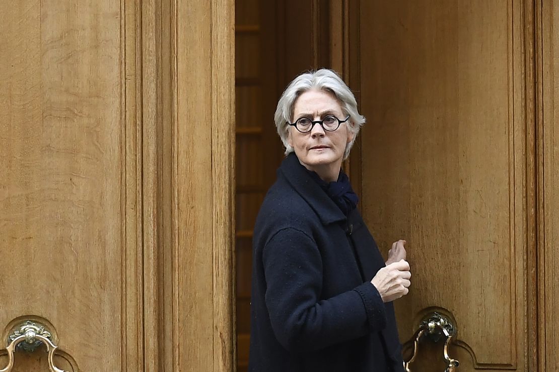 Penelope Fillon, the wife of French presidential election candidate François Fillon, leaves her apartment building in Paris on Monday.