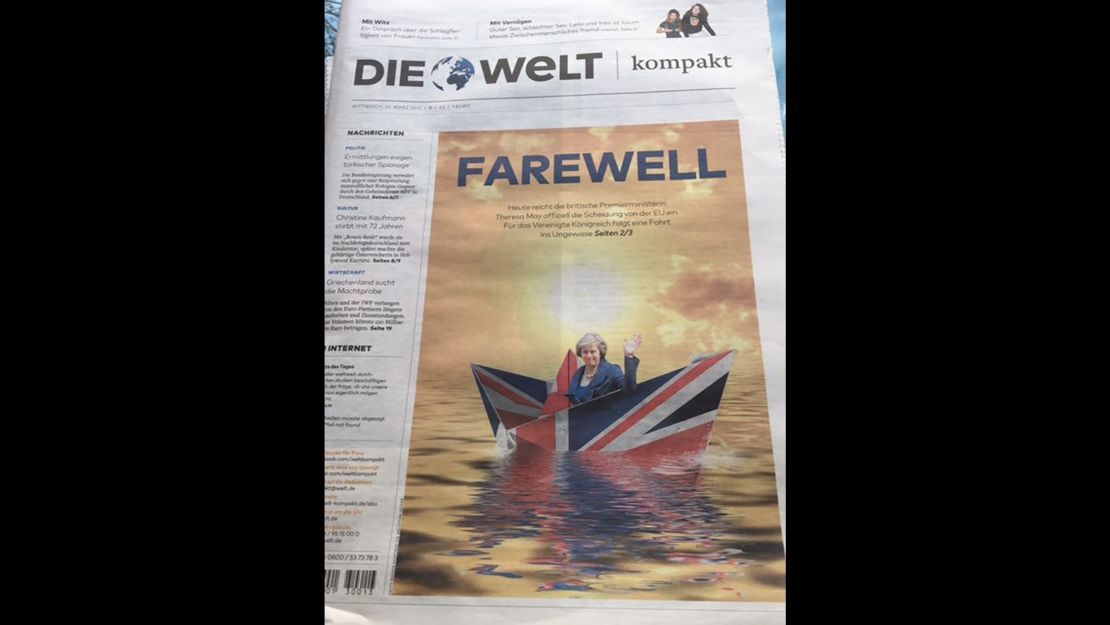 The front page of German newspaper Die Welt on Article 50 being triggered.