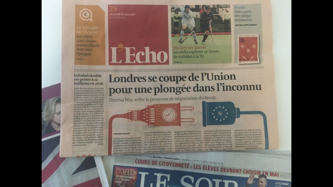 Front page of Belgian paper L'Echo says Britain is diving into the unknown.